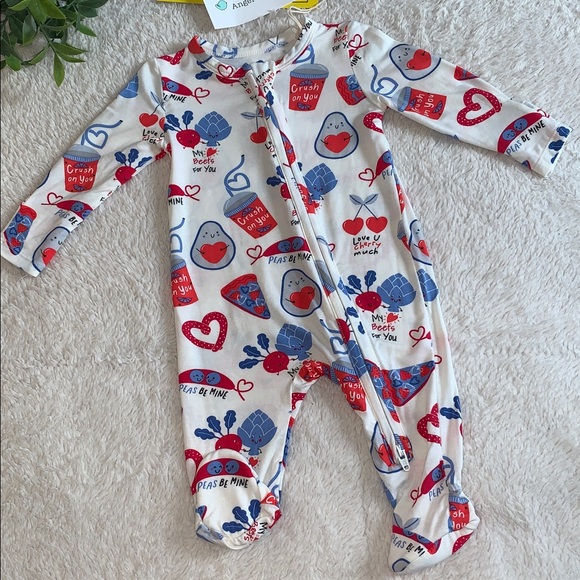 Angel Dear Other - NWT Angel Dear Love You Foodie Much 9-3M Blue 2 Way Zipper Footie Bamboo